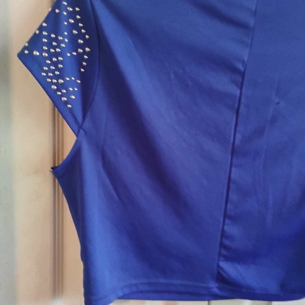 Jasmine Sportswear Royal Blue Mock Neck Studded Crop Top - Size XL - Picture 2 of 9